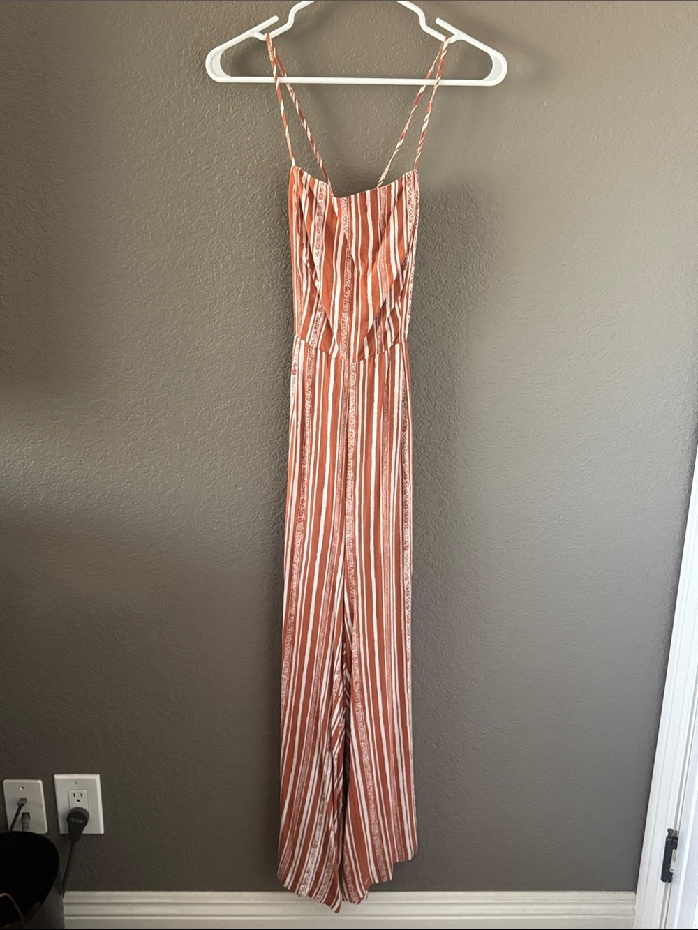 Striped Rust-White Spaghetti Strap Jumpsuit